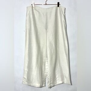 Eileen Fisher Ivory Linen Silk Woman Cropped Pants Size Large‎ Side Zip Wide Leg